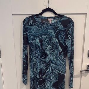 Swirled Blue and Black Long Sleeve Top